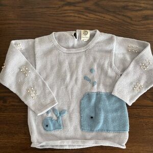 NaNa Gray Sweater with Blue Whale Design